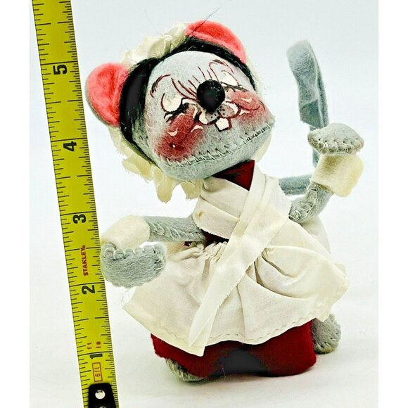 Annalee Mouse Pinafore Bonnet Maroon Dress Closed Eyes 5 inch 1965 Vintage USA - Picture 9 of 9